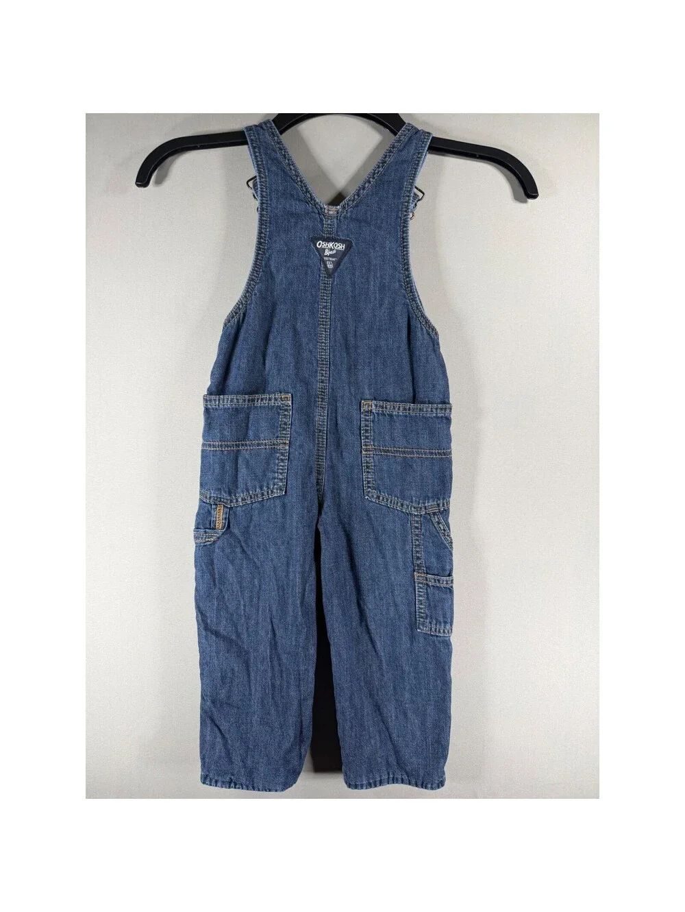 OshKosh Bgosh Kids 2T Flannel Lined Denim Overalls Vestbak Blue Plaid